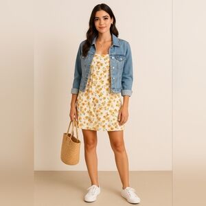 Lulus Yellow Orange Floral Print Tie-Back Mini Dress XL